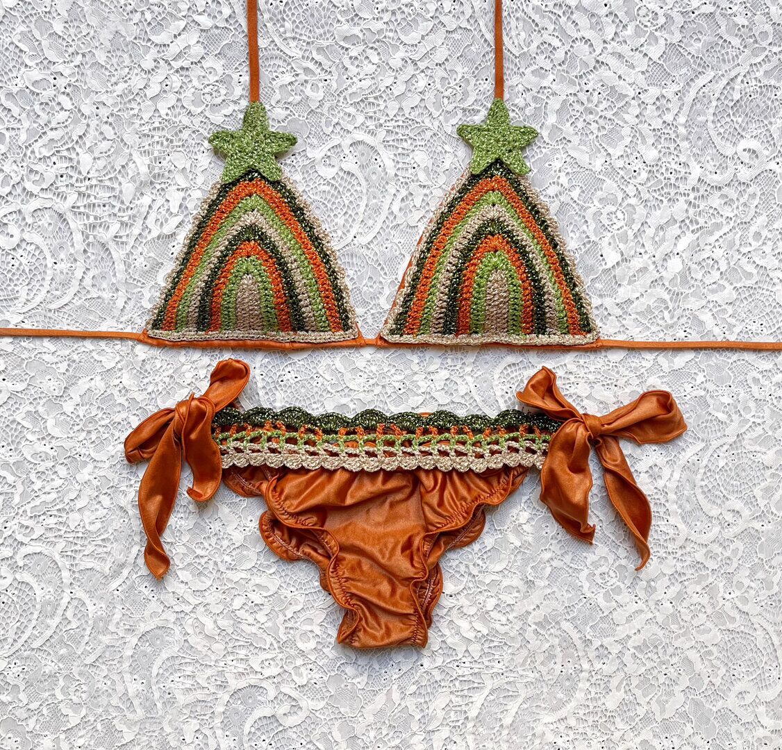 Multicolor Metallic Copper Star Stripe Bikini Limited Edition