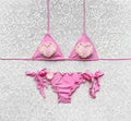Pink Gingham Pearl Heart Triangle Bikini