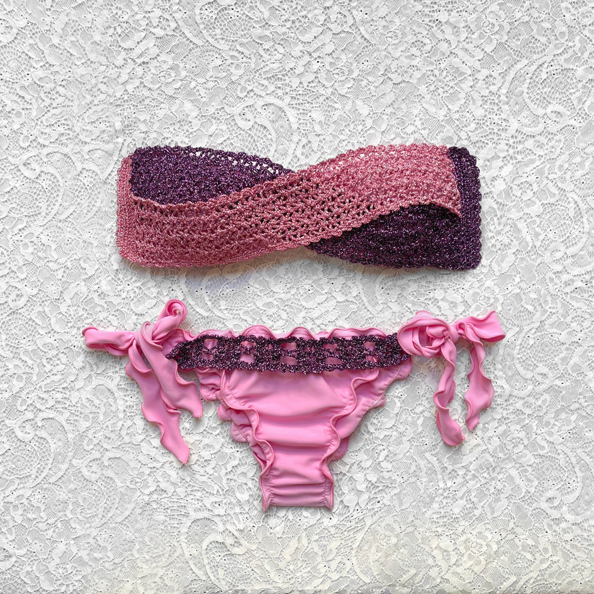 Bikin Fascia Bicolor Rosa Confetto Intreccio Magenta e Fuxia