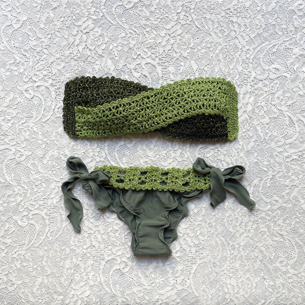 Bikini Fascia Bicolor Verde Army Intreccio Verde