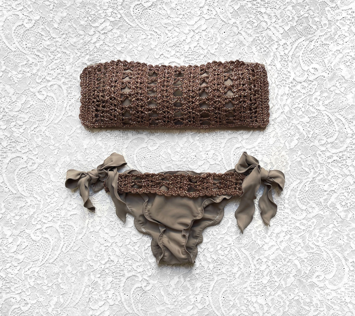 Bikini Fascia Net Fango e Marrone Bruciato