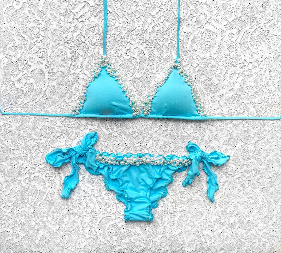 Bikini Triangolo Perle Azzurro