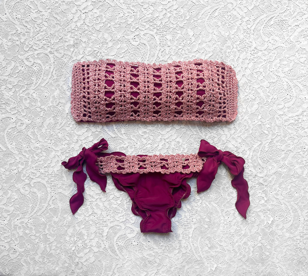 Bikini Fascia Net Magenta e Rosa