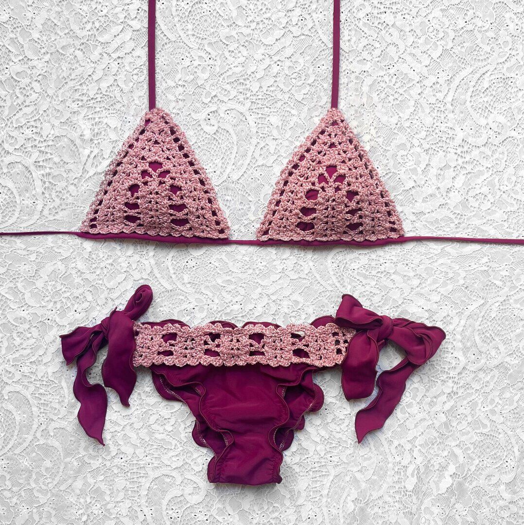 Bikini Triangolo Net Magenta e Rosa