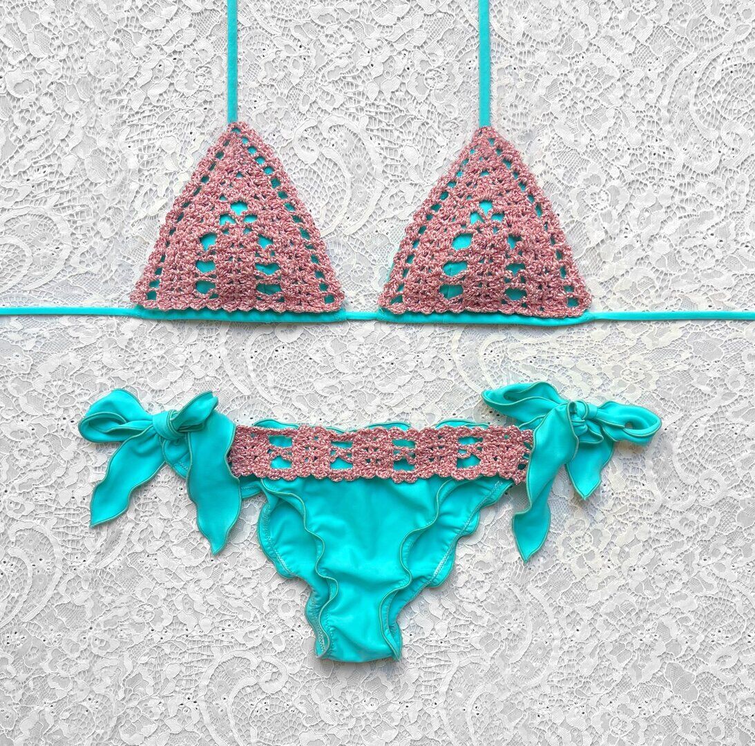 Tiffany Green and Pink Net Triangle Bikini