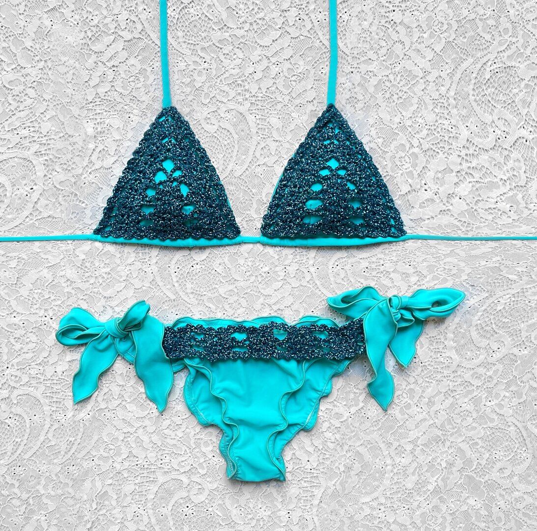 Bikini Triangolo Net Verde Tiffay e Petrolio