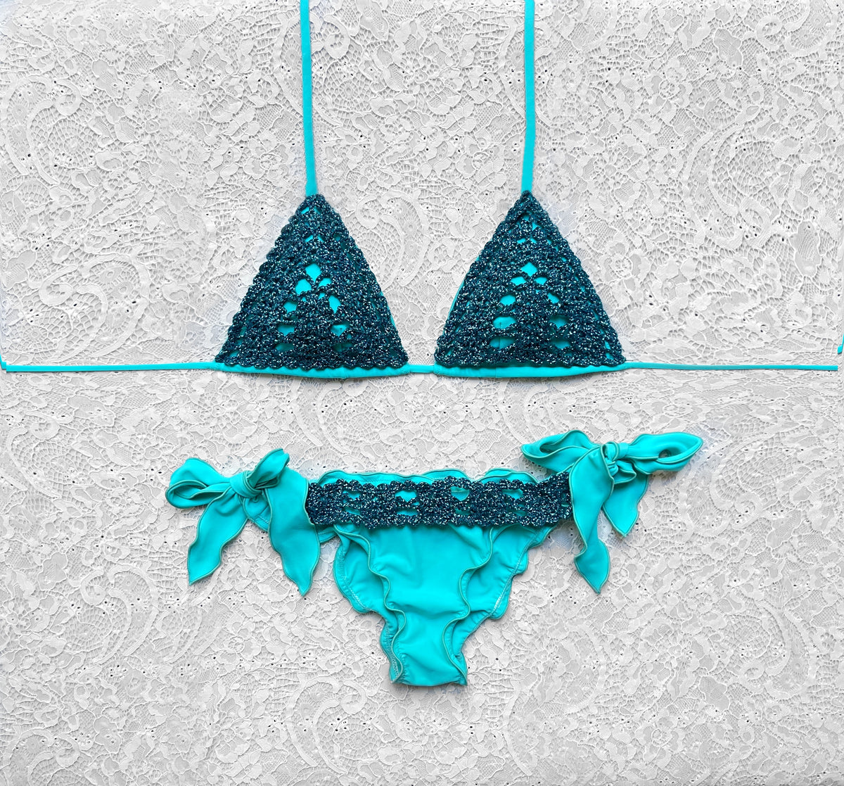 Bikini Triangolo Net Verde Tiffay e Petrolio