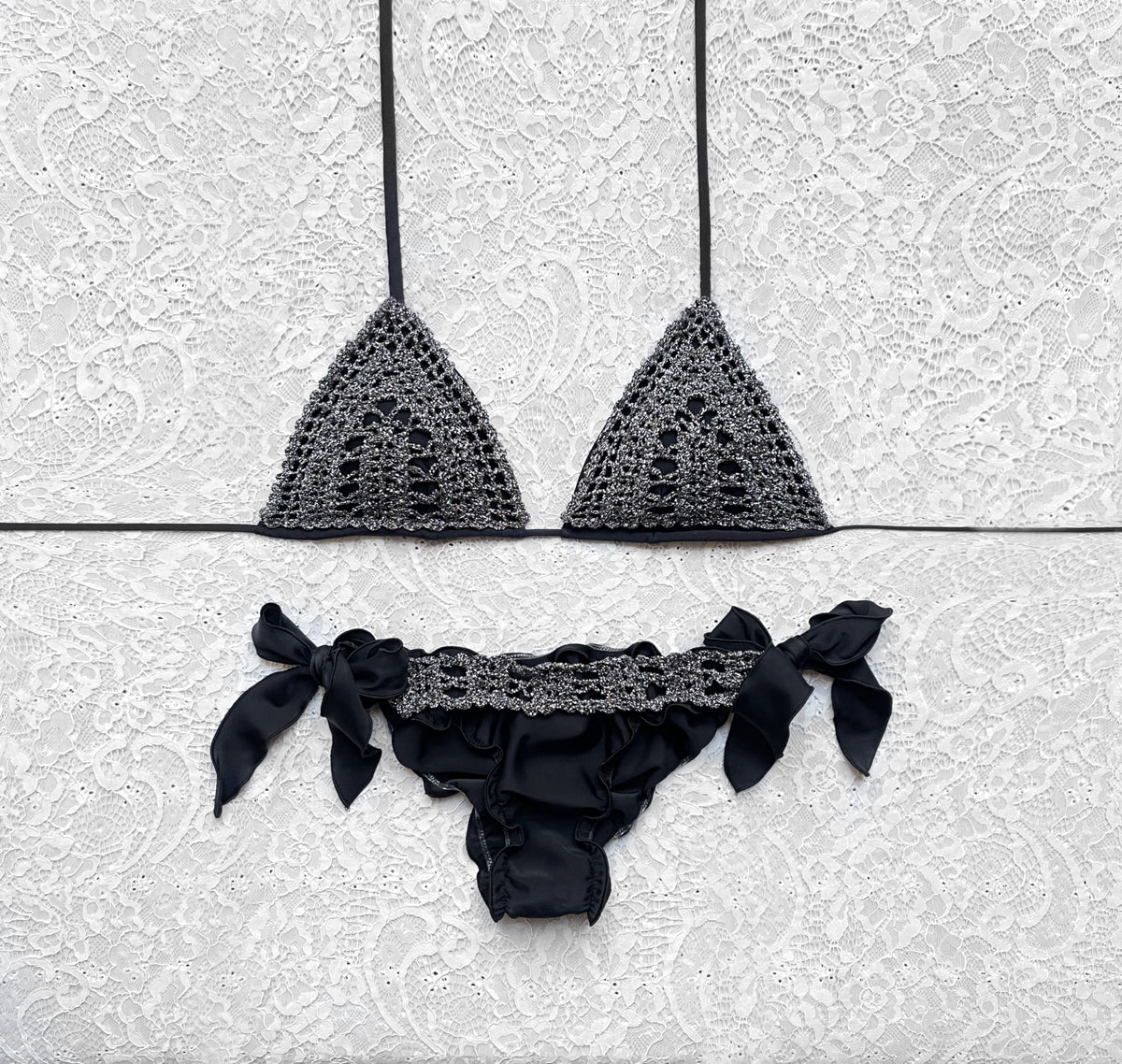 Black and Gray Net Triangle Bikini