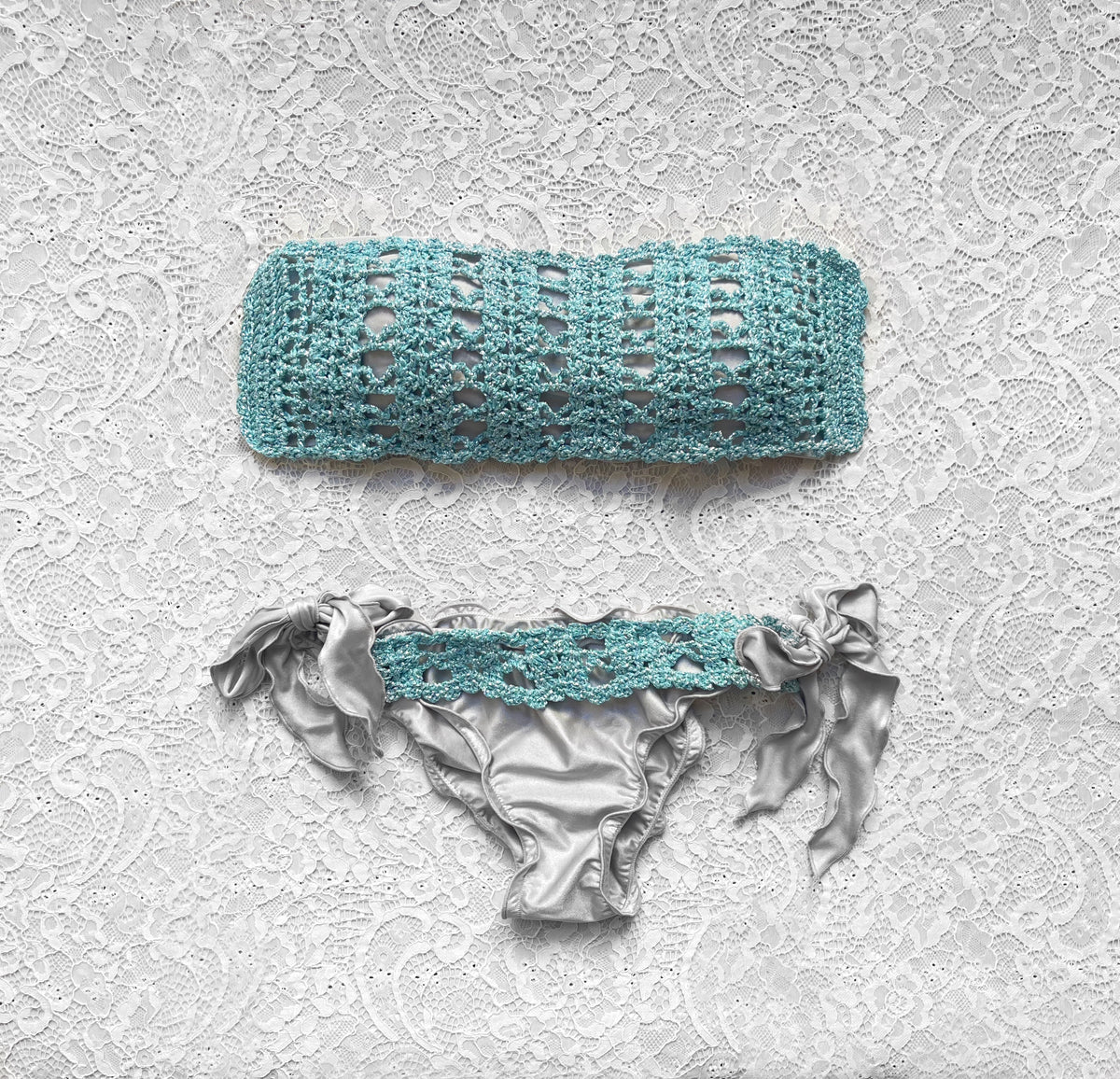 Silver and Light Blue Bandage Bikini