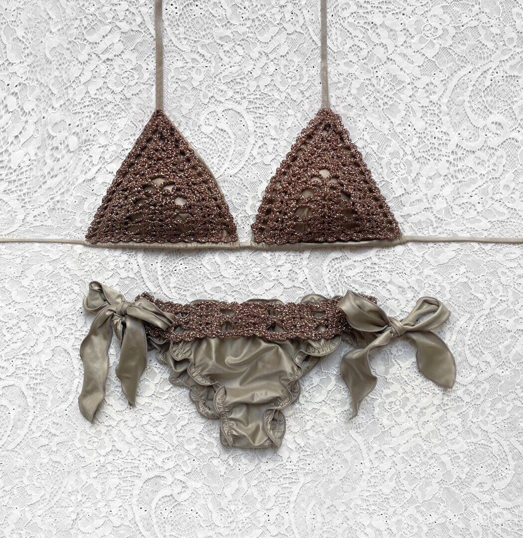 Bronze and Brown Net Triangle Bikini