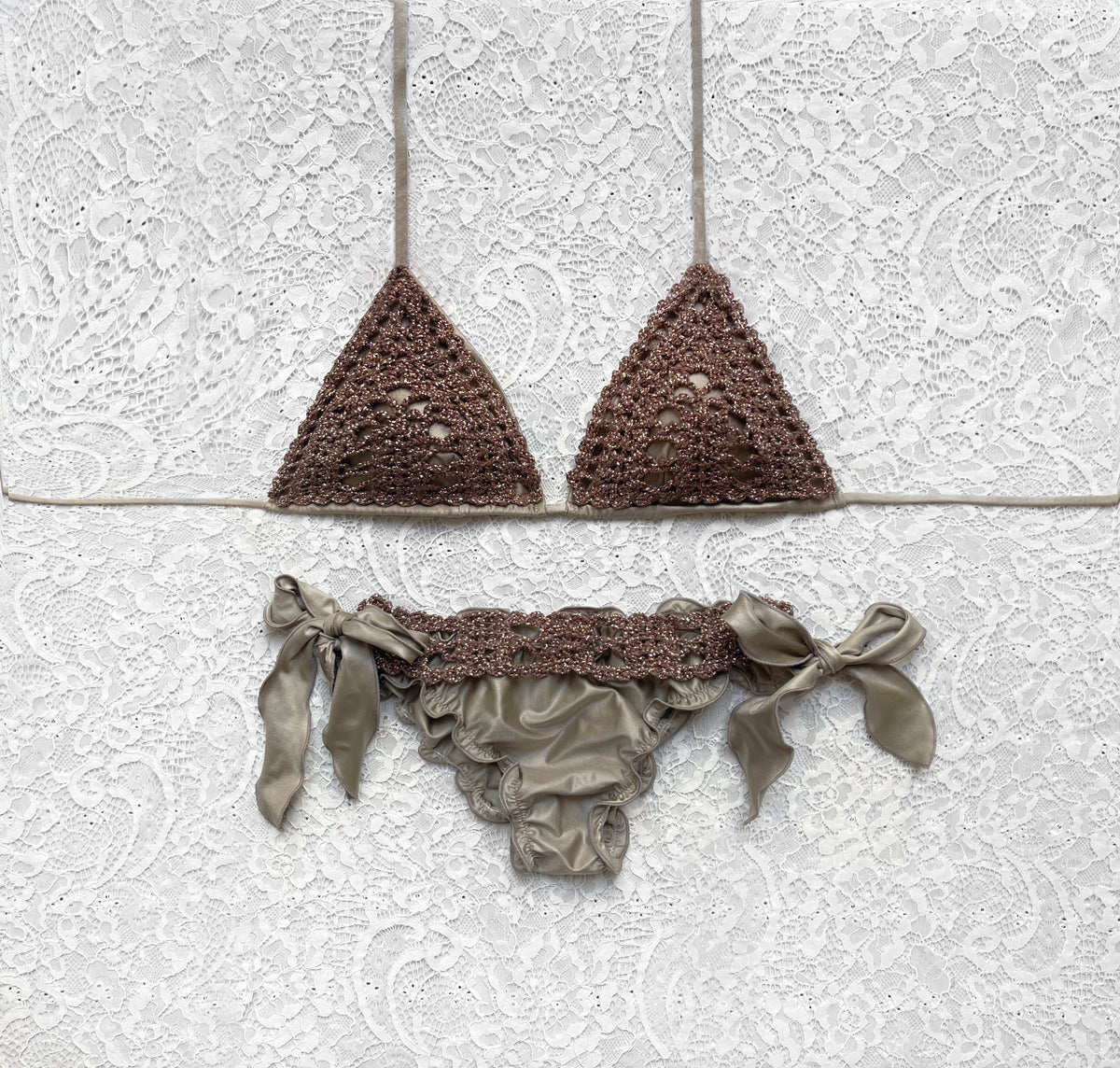 Bronze and Brown Net Triangle Bikini