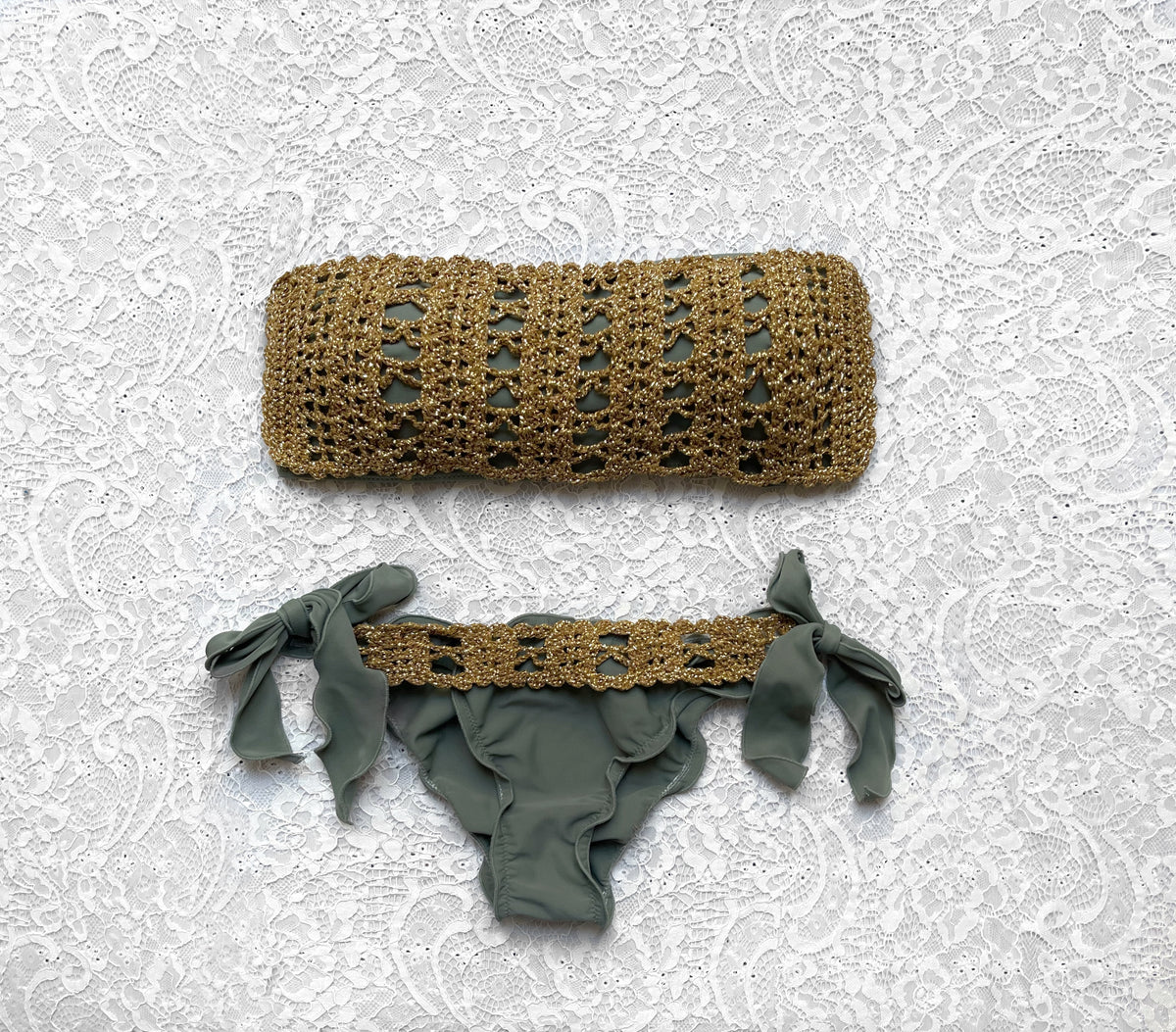 Bikini Fascia Net Verde Army e Oro Antico