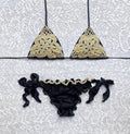 Bikini Triangolo Glitter Fiore del Mare Nero Oro Luxury