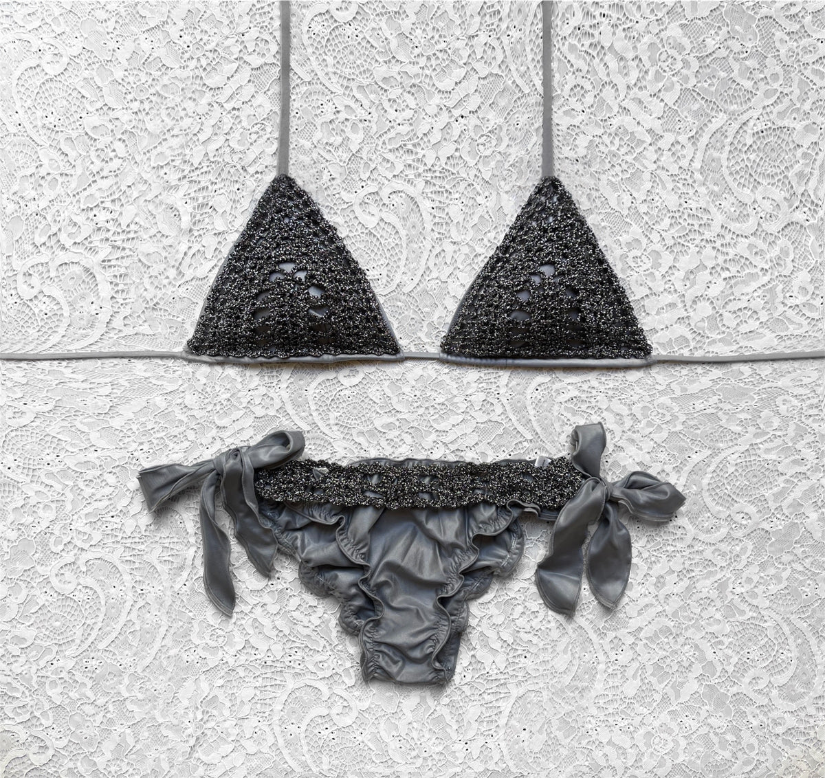 Dark Grey Lamé Triangle Bikini