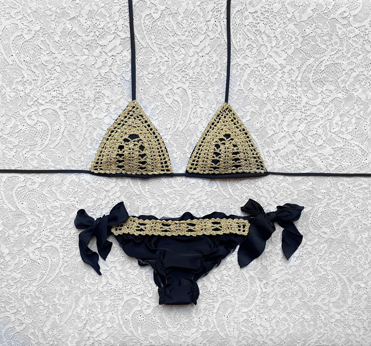 Black and Gold Net Triangle Bikini