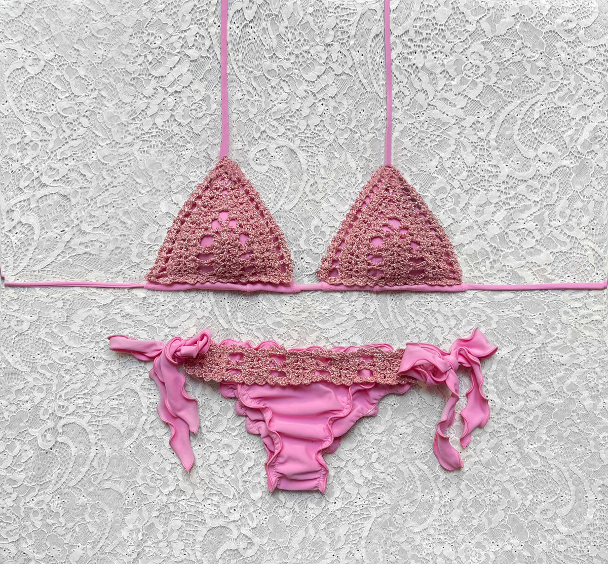Candy Pink and Peony Pink Triangle Net Bikini