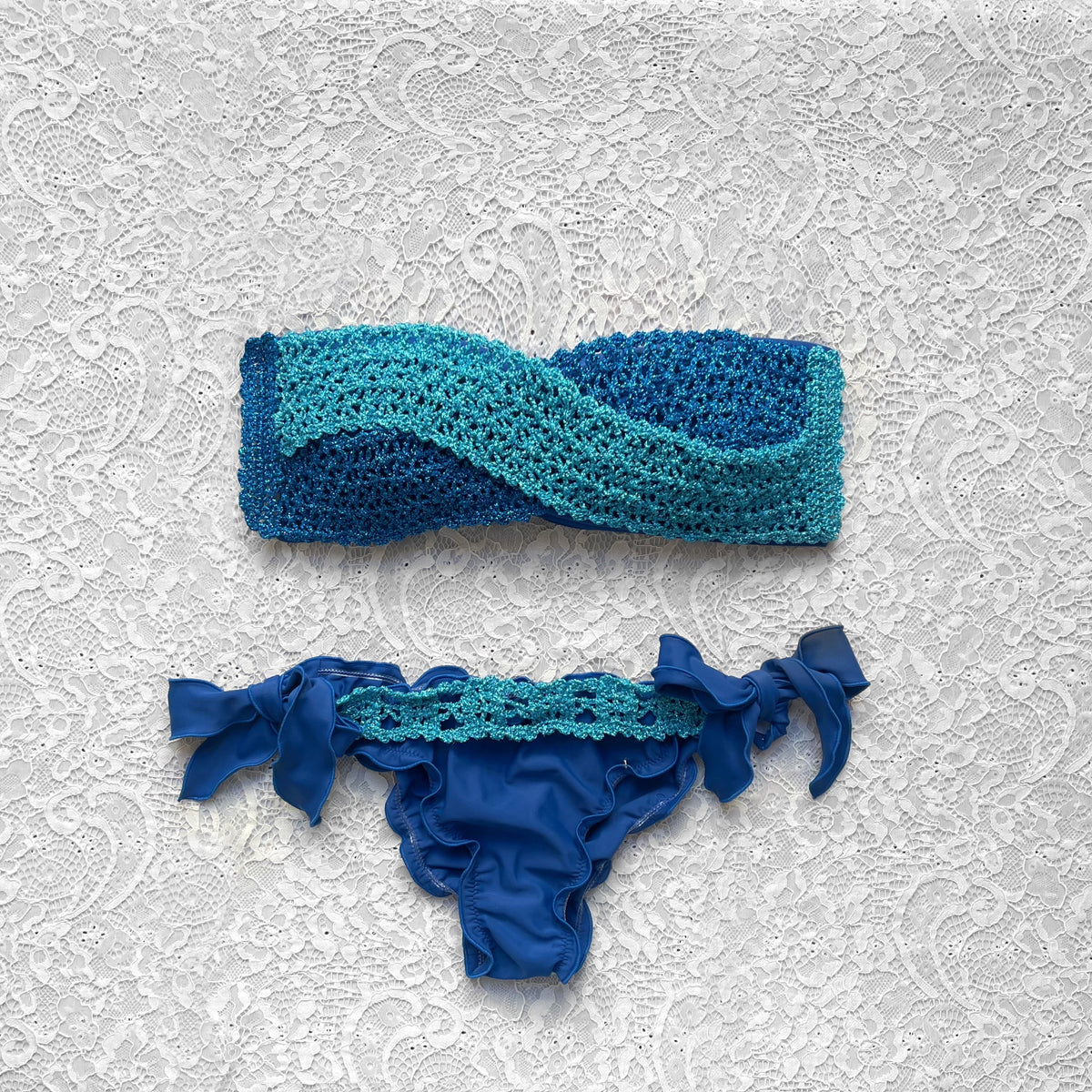 Bikini Fascia Bicolor Blu Intreccio Azzurro e Blu