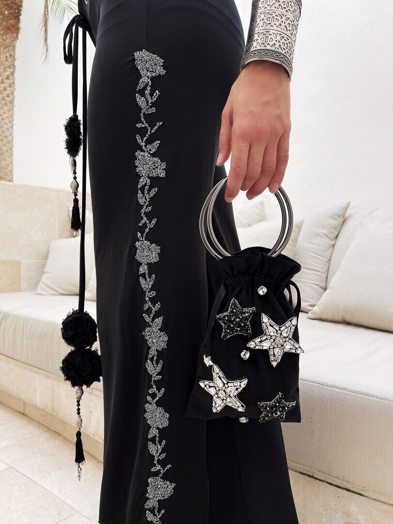 Mini Bag Velluto Nera Stelle Argento