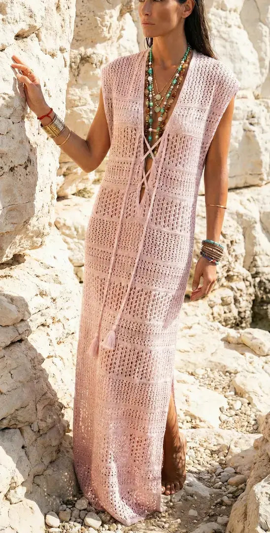 Light Pink Luxury Long Glitter Net Dress