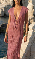 Dress Net Glitter Luxury Long Rosa Antico