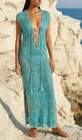 Long luxury glitter net dress in light blue