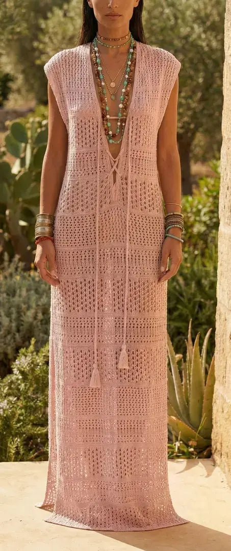 Light Pink Luxury Long Glitter Net Dress