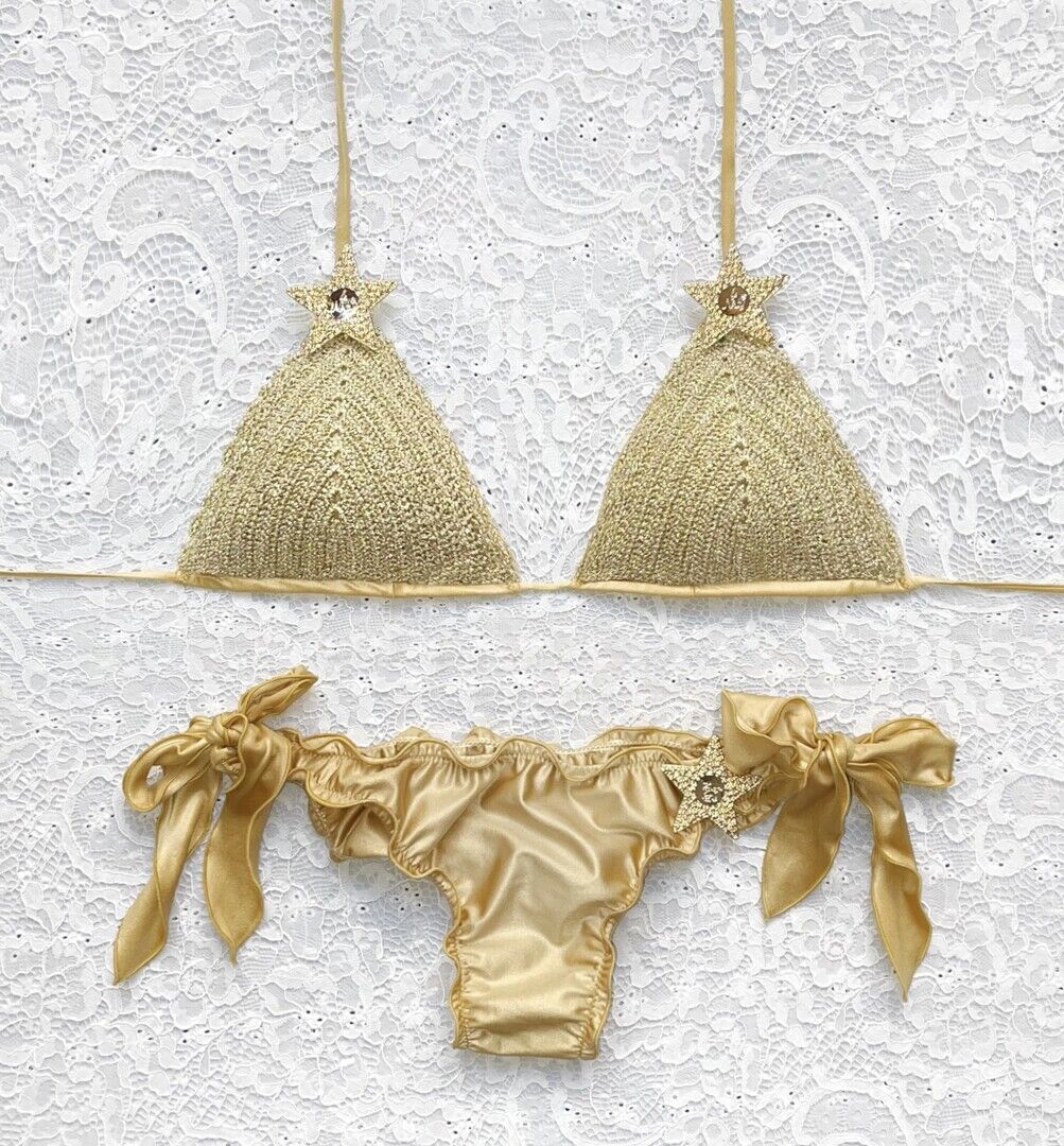 Bikini Triangolo Glitter Star Oro Gold Bijoux Luxury