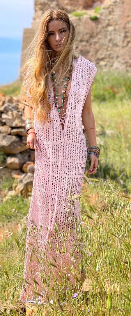 Light Pink Luxury Long Glitter Net Dress