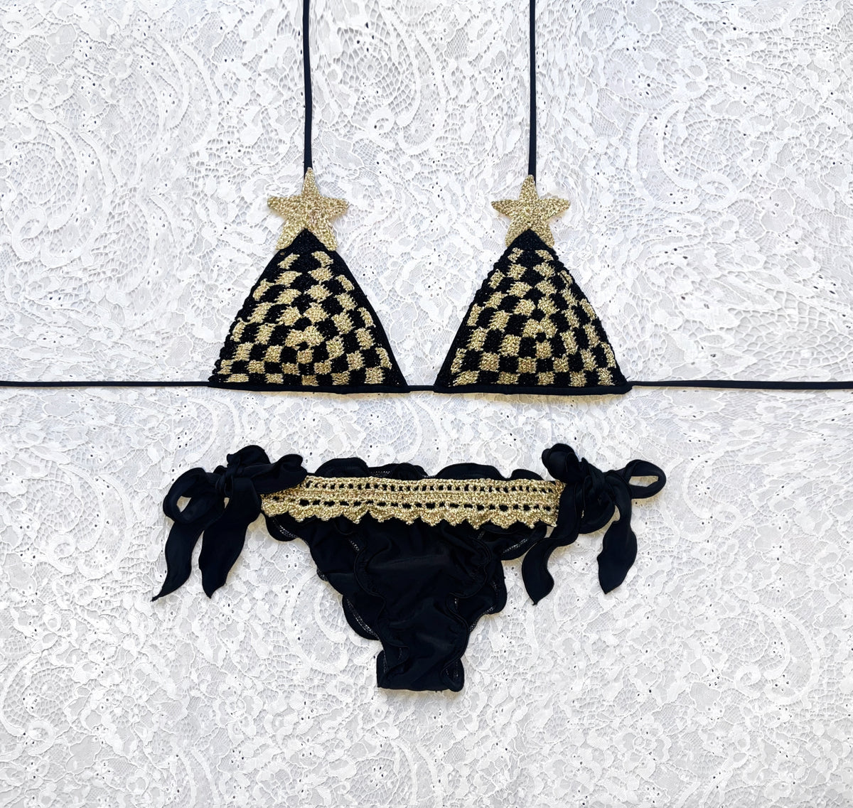 Bikini Triangolo Quadretti Oro e Nero Limited Edition