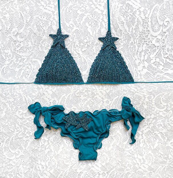 Petrol Green Glitter Star Triangle Bikini