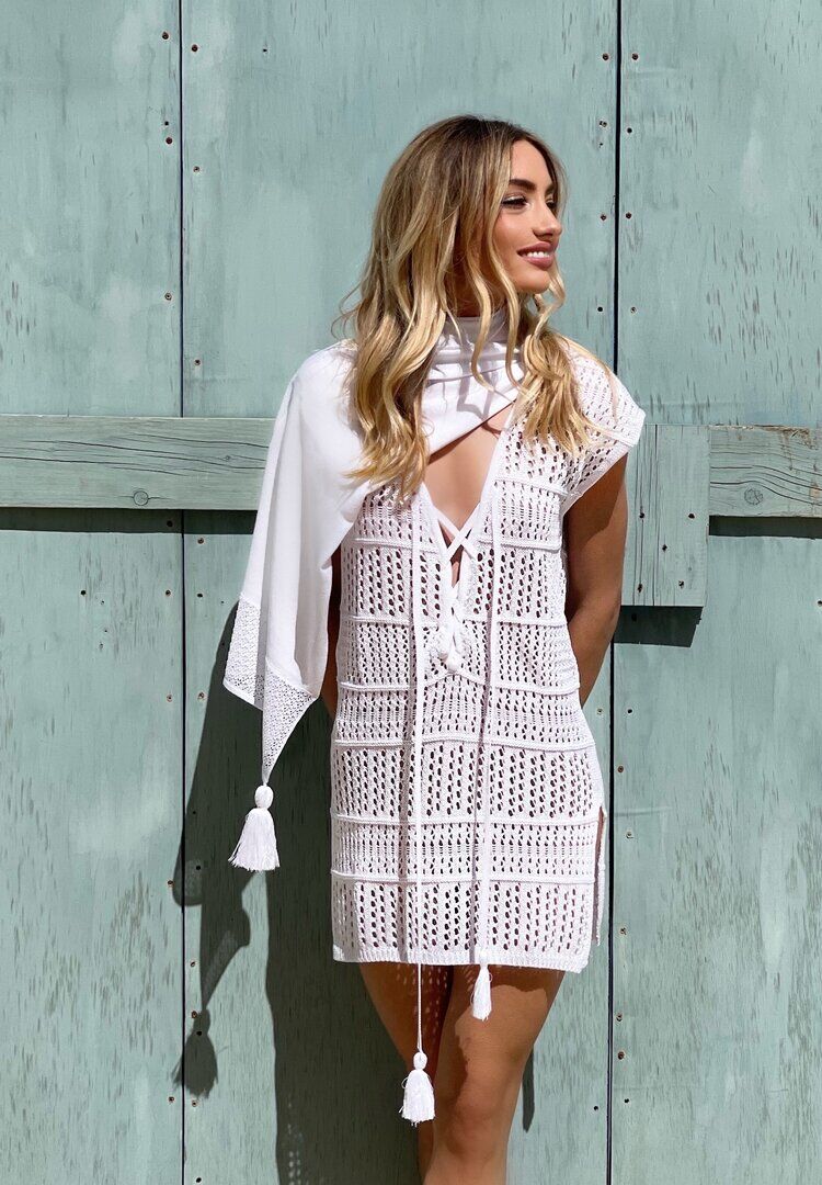 Luxury Short White Cotton Net Dress