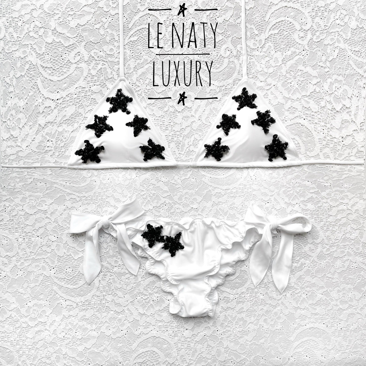 Bikini Triangolo Little Stars Bianco Stelline Nere