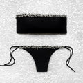Black Silver Bead Bandeau Bikini L.S