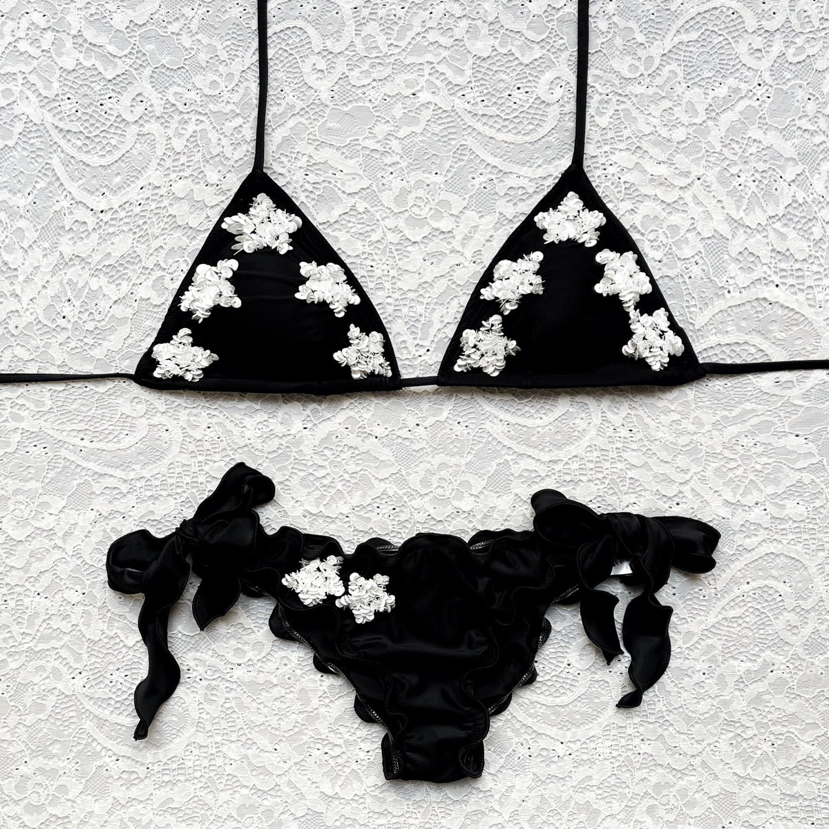 Little Stars Black Triangle Bikini with White Stars