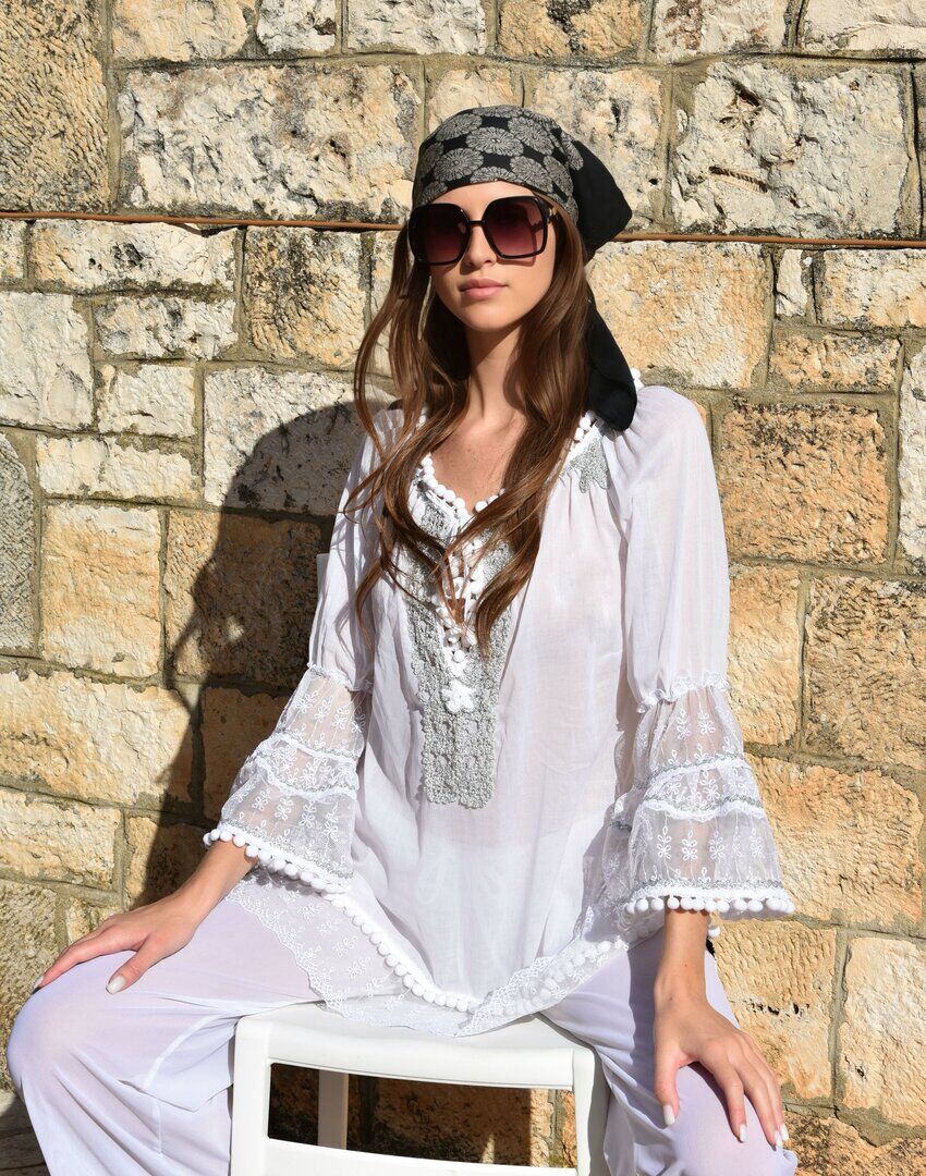 White Tunic with Glitter Net Embroidery