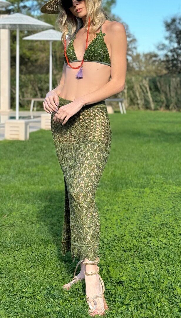 Glittery Openwork Maxi Skirt Army