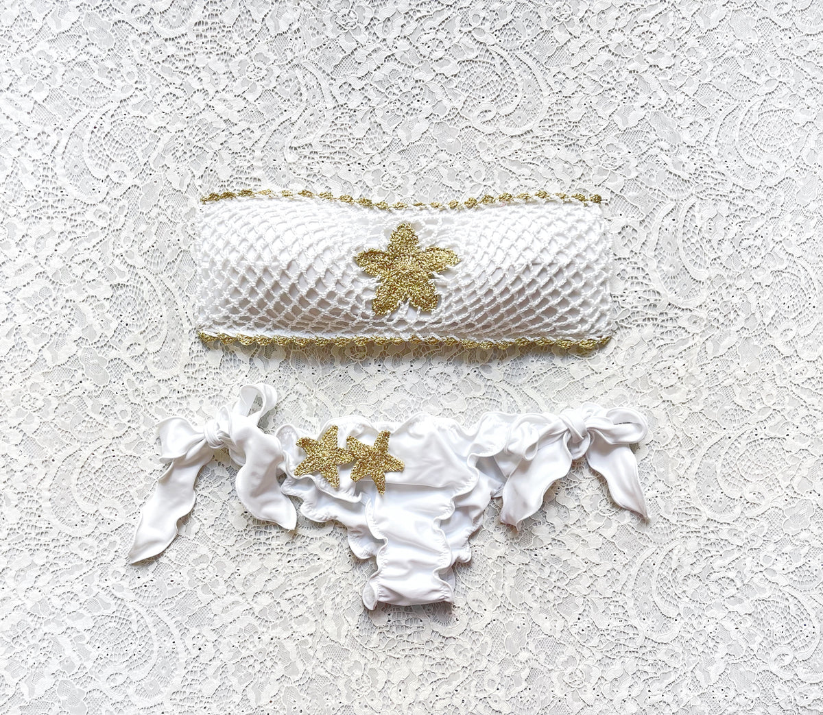 Bikini Fascia Stella Marina Bianco e Oro Bicolor