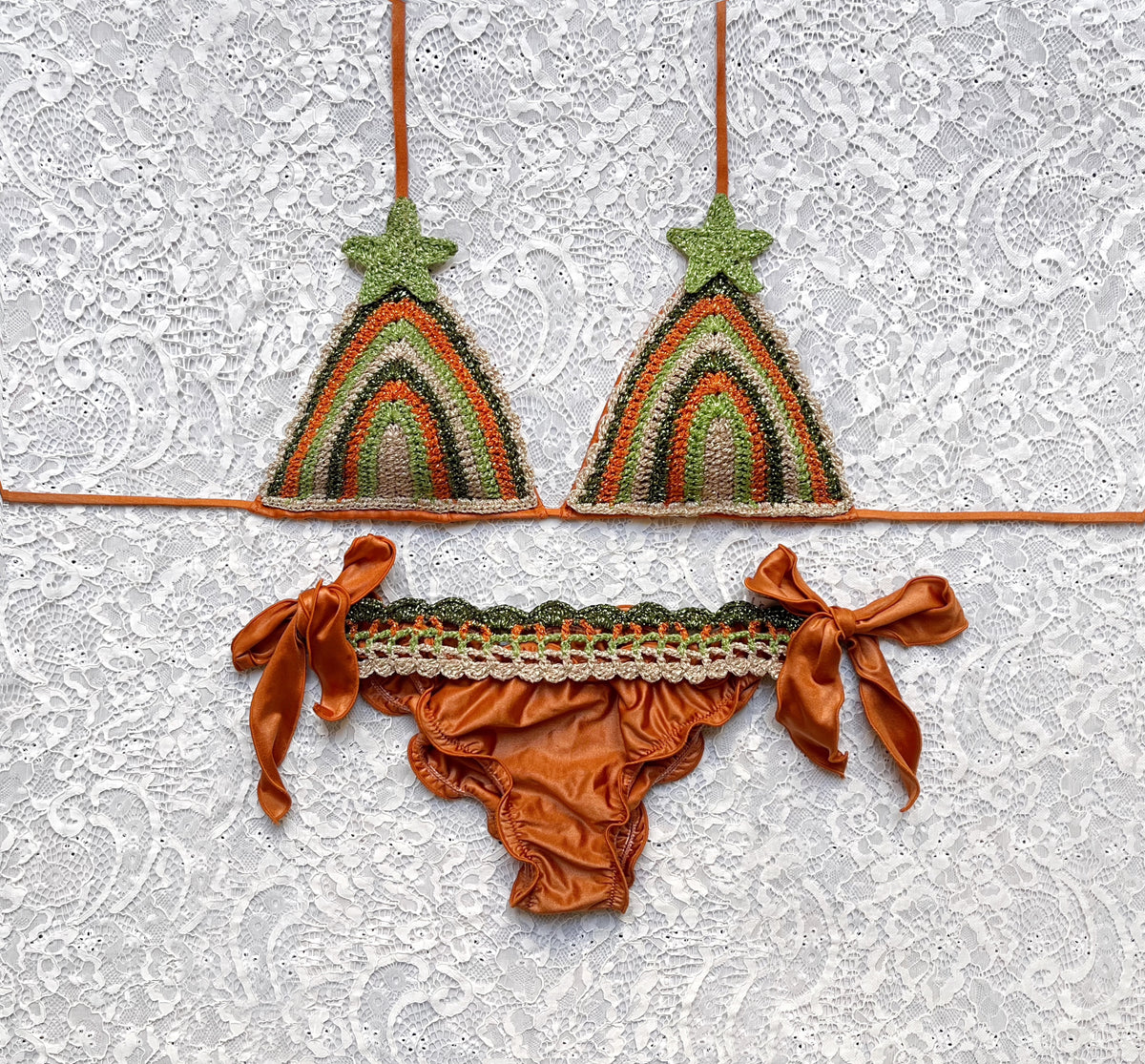 Multicolor Metallic Copper Star Stripe Bikini Limited Edition
