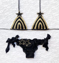 Black and Gold Striped Glitter Star Triangle Bikini