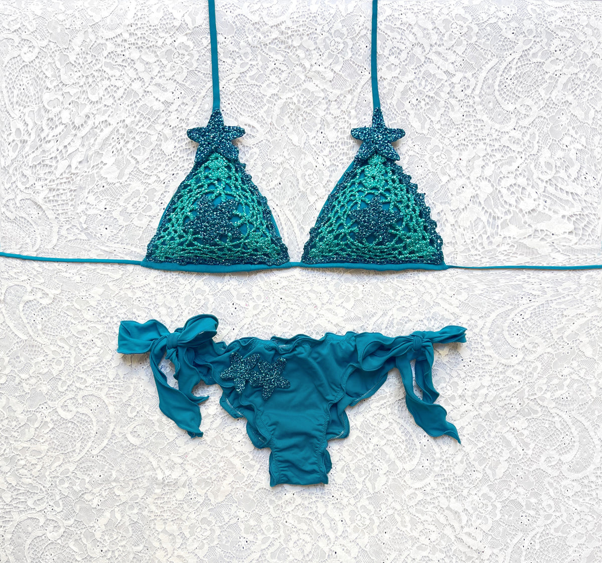 Bikini Triangolo Stella Marina Bicolor Petrolio e Tiffany Limited Edition