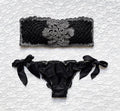 Italian Flower Glitter Bandeau Bikini Black Dark Silver Bicolor