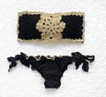 Black and Gold Two-Tone Italian Glitter Flower Bandeau Bikini