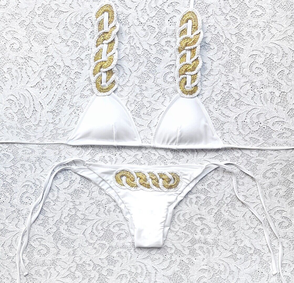 Mediterranean White Triangle Bikini L.S. Chain Straps