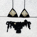 Black Fleur-de-lis Triangle Bikini with Gold and Silver Embroidery