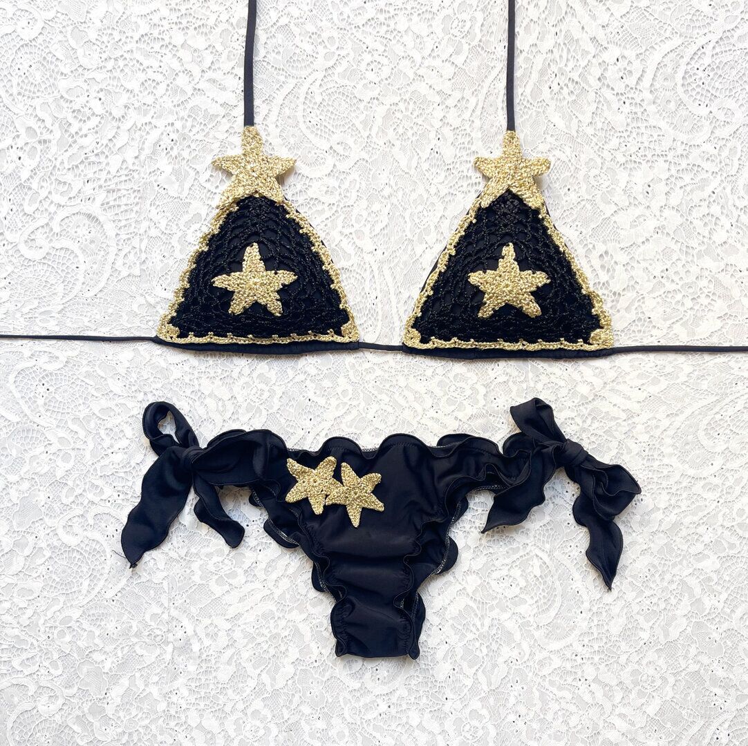 Black and Gold Bicolor Starfish Triangle Bikini Limited Edition