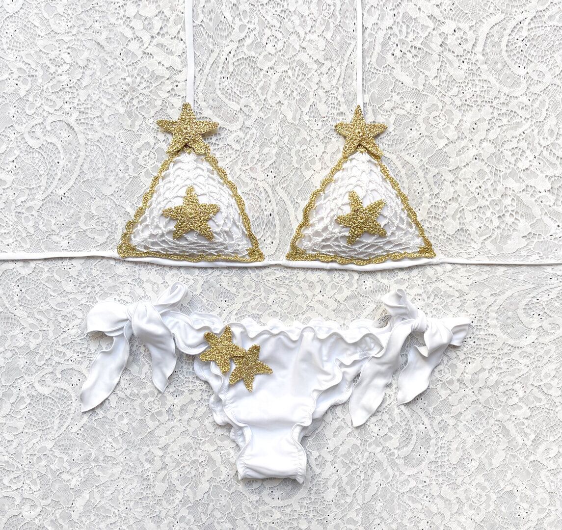 Bikini Triangolo Stella Marina Bicolor Bianco e Oro  Limited Edition