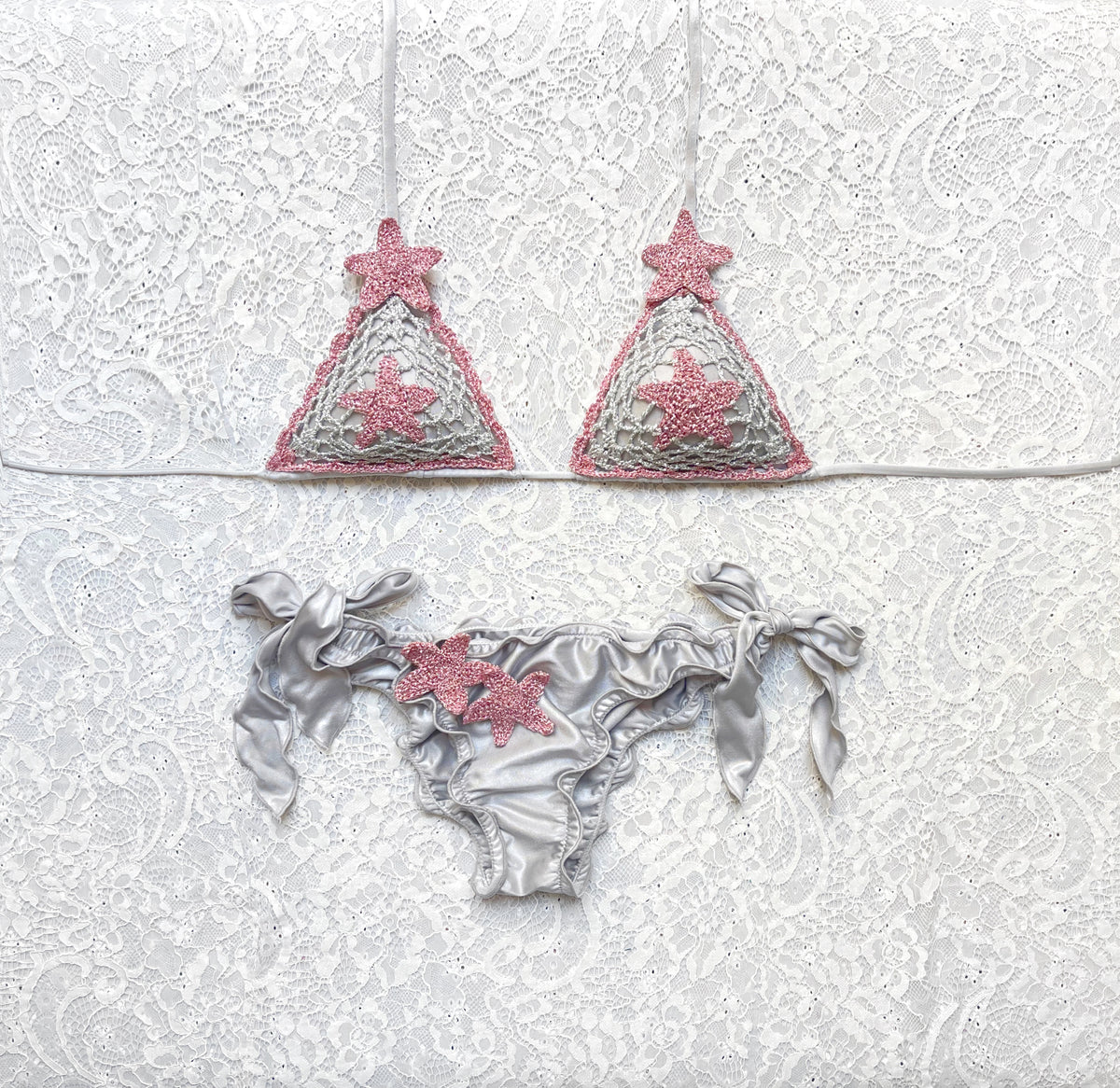 Starfish Bicolor Triangle Bikini Silver and Pink Limited Edition