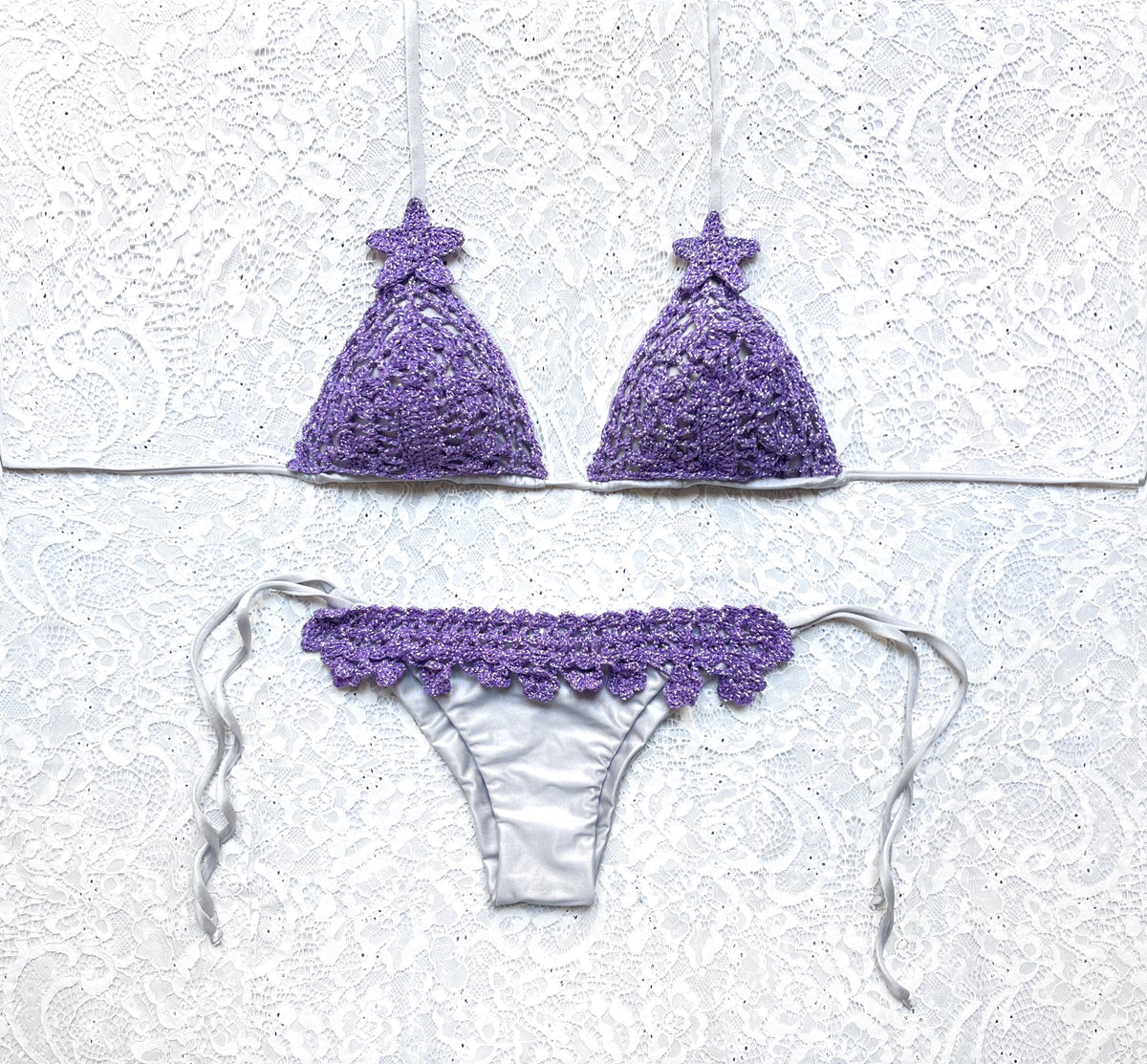 Silver Baroque Glitter Triangle Bikini Wisteria Glitter