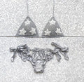 Silver and White Glitter Sequin Triangle Bikini Top