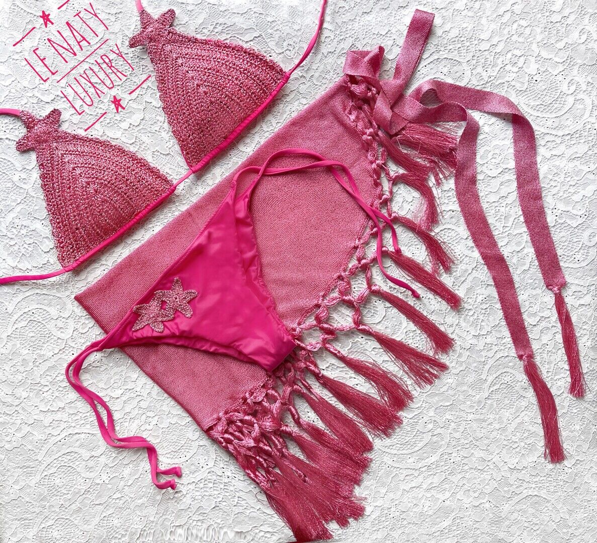 Mini Skirt Boho Frange Fuxia Glitter Luxury